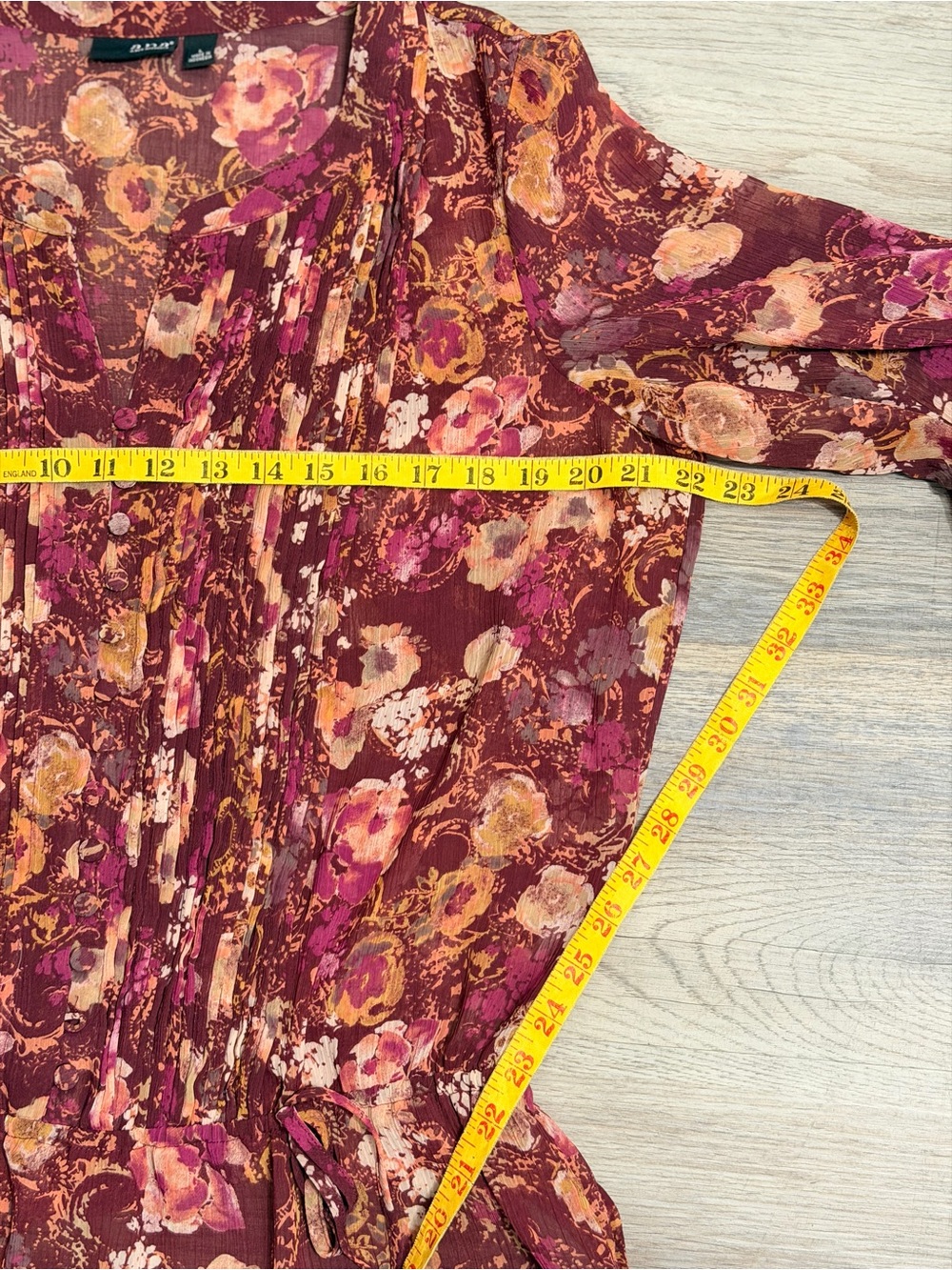 a.n.a Burgundy Floral Pintuck Blouse with Pink and Gold - Picture 8 of 8
